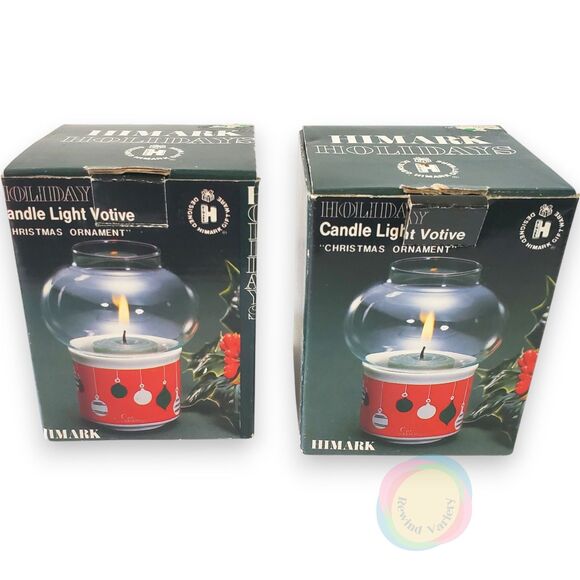 Vintage 1985 Himark Christmas Votive Hurricane Lamps Candle Holders Set of 2 BOX - Picture 2 of 16